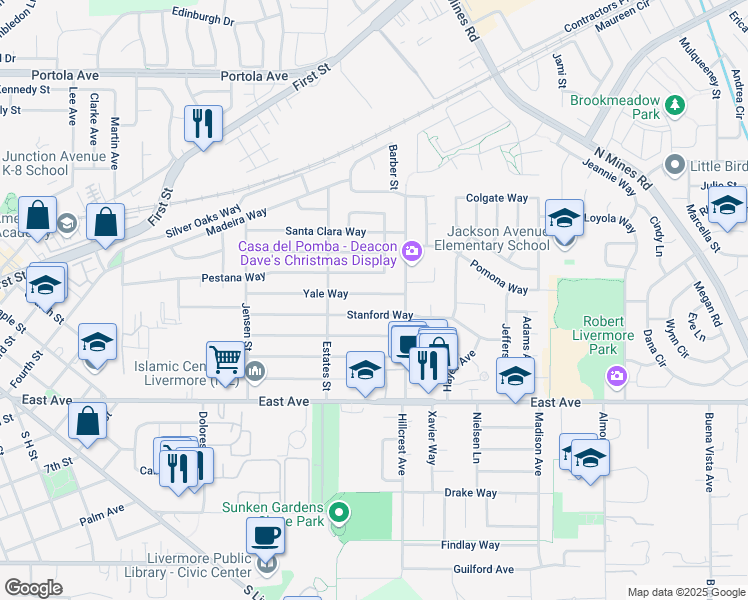 map of restaurants, bars, coffee shops, grocery stores, and more near 3963 Yale Way in Livermore