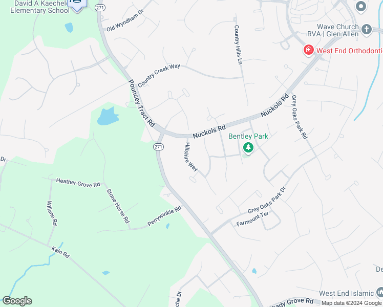 map of restaurants, bars, coffee shops, grocery stores, and more near 5425 Hillshire Way in Glen Allen