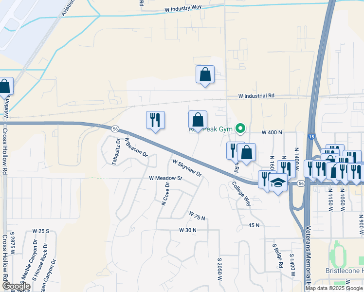 map of restaurants, bars, coffee shops, grocery stores, and more near 2230 Utah 56 in Cedar City
