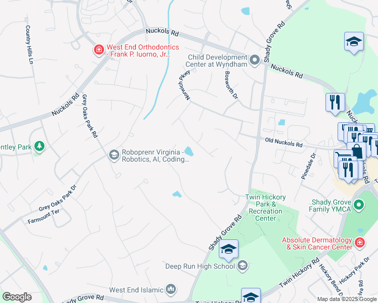 map of restaurants, bars, coffee shops, grocery stores, and more near 11506 Peavey Street in Glen Allen