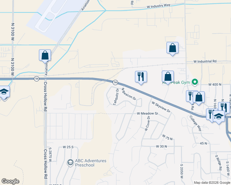 map of restaurants, bars, coffee shops, grocery stores, and more near 367 Tahquitz Drive in Cedar City