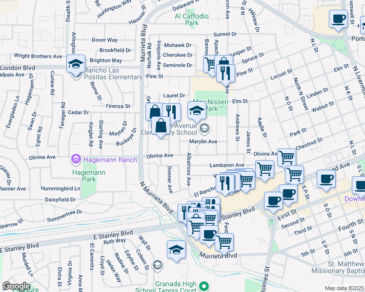 map of restaurants, bars, coffee shops, grocery stores, and more near 459 Falcon Way in Livermore