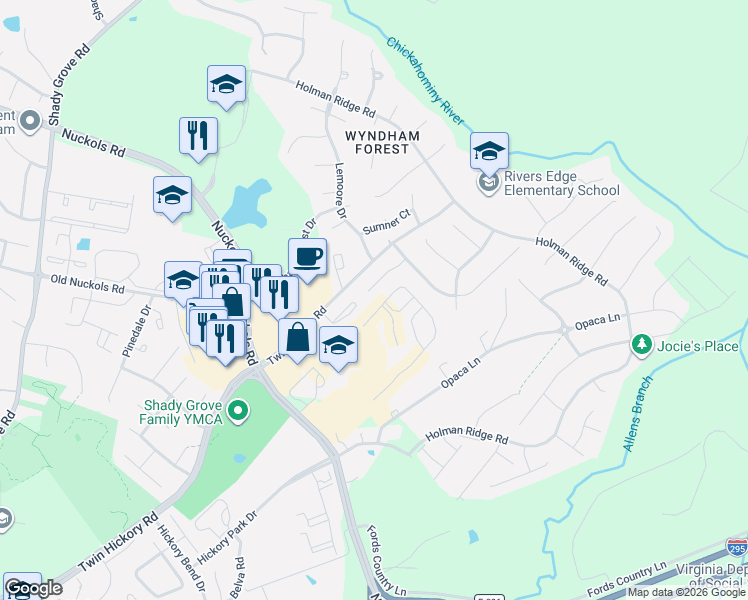 map of restaurants, bars, coffee shops, grocery stores, and more near 5431 Hickory Ann Drive in Glen Allen