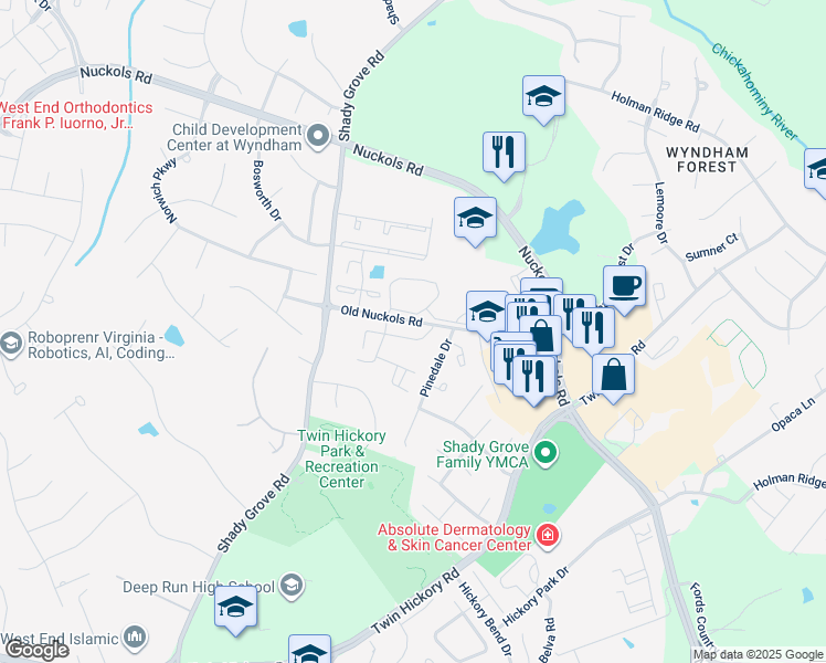 map of restaurants, bars, coffee shops, grocery stores, and more near 1400 New Haven Ct in Glen Allen