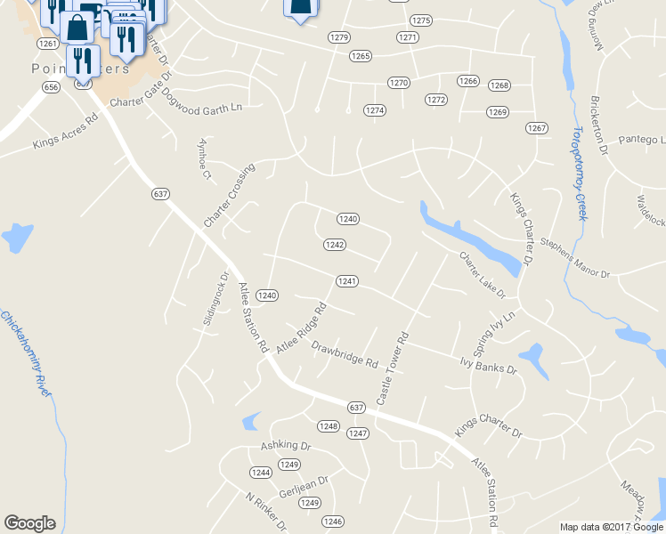 map of restaurants, bars, coffee shops, grocery stores, and more near 9338 Guenevere Place in Mechanicsville