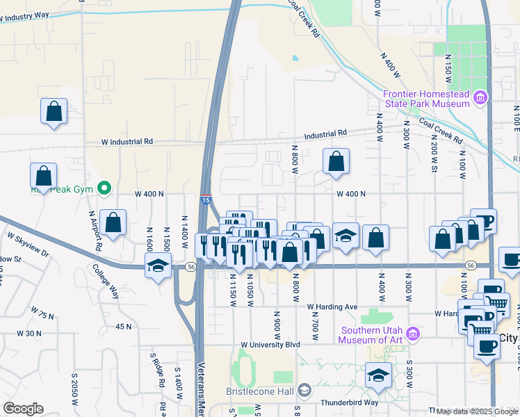 map of restaurants, bars, coffee shops, grocery stores, and more near 322 North 1000 West in Cedar City