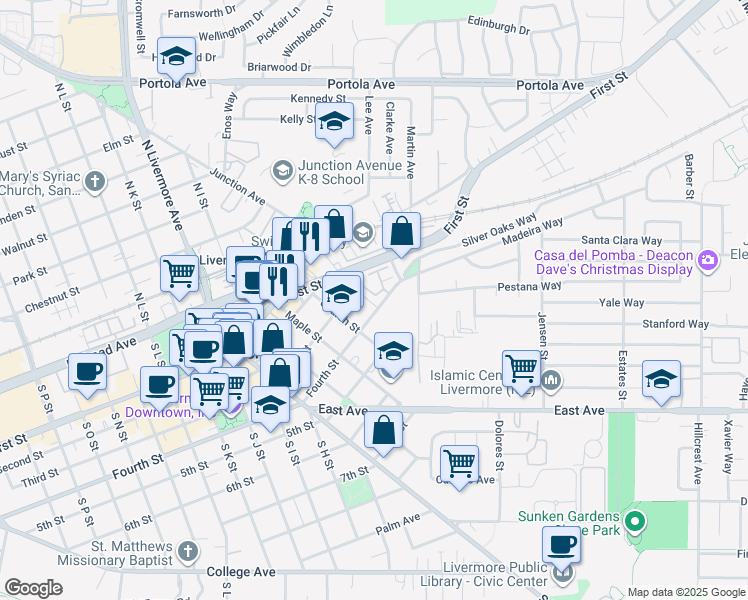 map of restaurants, bars, coffee shops, grocery stores, and more near 2778 Fourth Street in Livermore