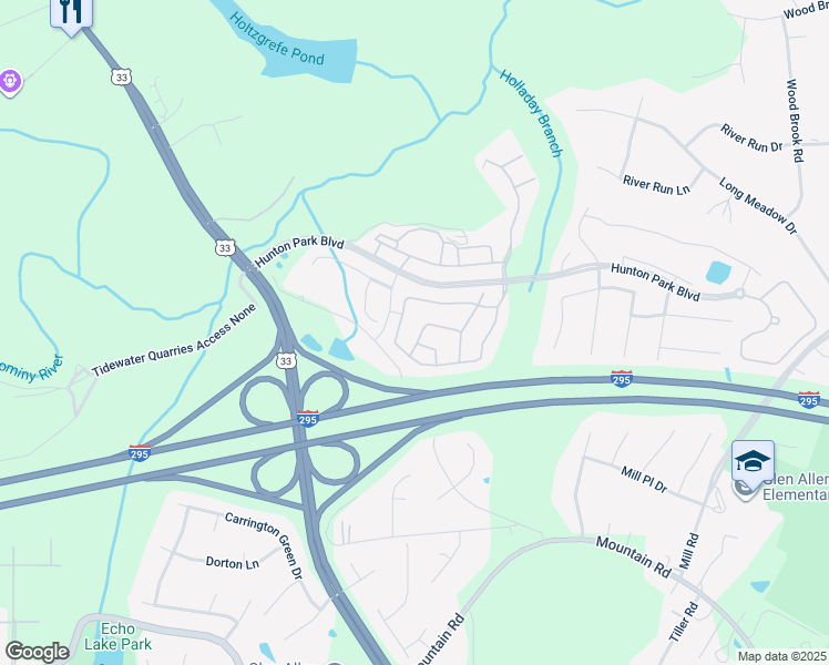 map of restaurants, bars, coffee shops, grocery stores, and more near 3115 Abruzzo Place in Glen Allen