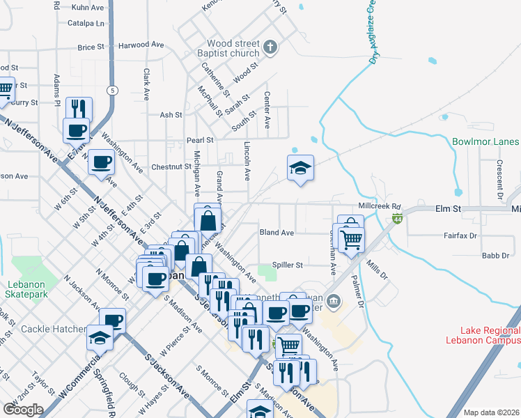 map of restaurants, bars, coffee shops, grocery stores, and more near 488 City Route 66 in Lebanon