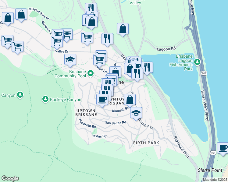 map of restaurants, bars, coffee shops, grocery stores, and more near in Brisbane