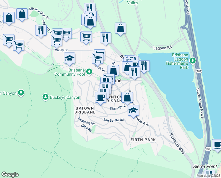 map of restaurants, bars, coffee shops, grocery stores, and more near in Brisbane
