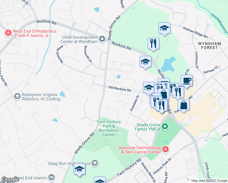 map of restaurants, bars, coffee shops, grocery stores, and more near 1636 New Haven Place in Glen Allen