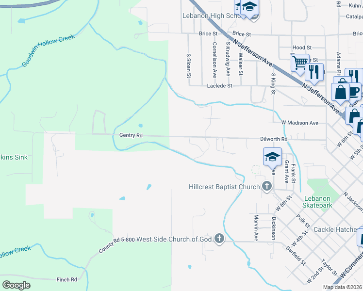 map of restaurants, bars, coffee shops, grocery stores, and more near 1066 Dilworth Road in Lebanon