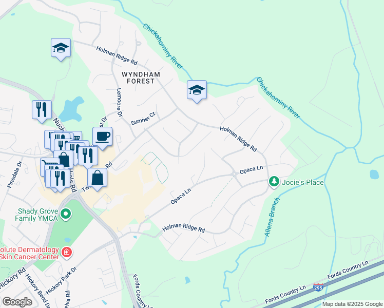 map of restaurants, bars, coffee shops, grocery stores, and more near 5104 Chappell Ridge Place in Glen Allen
