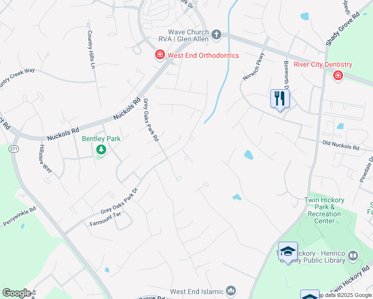 map of restaurants, bars, coffee shops, grocery stores, and more near 11995 Essex Green Court in Glen Allen