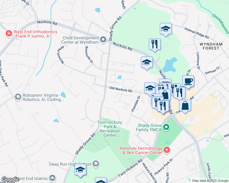 map of restaurants, bars, coffee shops, grocery stores, and more near 1632 New Haven Place in Glen Allen