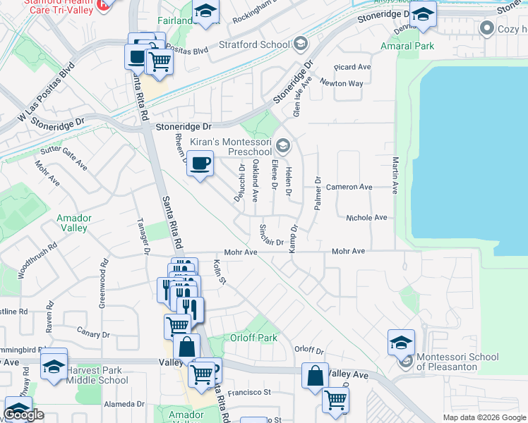 map of restaurants, bars, coffee shops, grocery stores, and more near 1989 Rheem Drive in Pleasanton