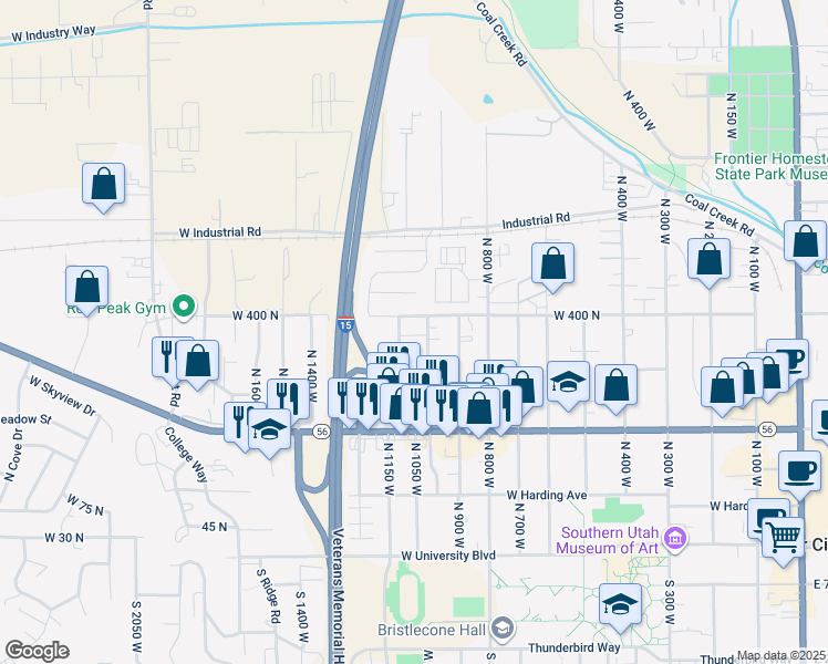 map of restaurants, bars, coffee shops, grocery stores, and more near 1112 West 400 North in Cedar City