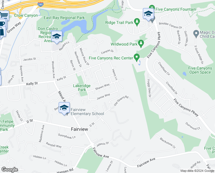 map of restaurants, bars, coffee shops, grocery stores, and more near 3330 Shawn Way in Hayward
