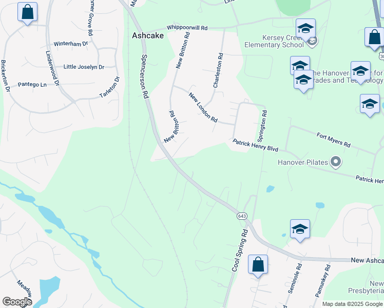 map of restaurants, bars, coffee shops, grocery stores, and more near 8480 New Ashcake Road in Mechanicsville