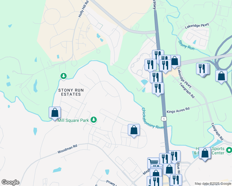map of restaurants, bars, coffee shops, grocery stores, and more near 6048 Rivermere Lane in Glen Allen
