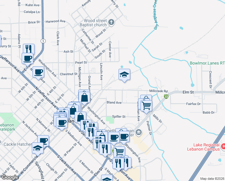 map of restaurants, bars, coffee shops, grocery stores, and more near 488 City Route 66 in Lebanon