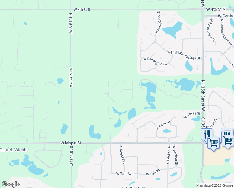 map of restaurants, bars, coffee shops, grocery stores, and more near 303 North Kentucky Lane in Wichita