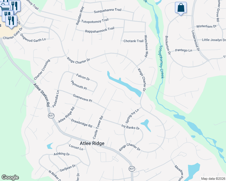 map of restaurants, bars, coffee shops, grocery stores, and more near 10228 Guenevere Court in Mechanicsville