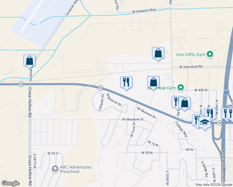 map of restaurants, bars, coffee shops, grocery stores, and more near in Cedar City