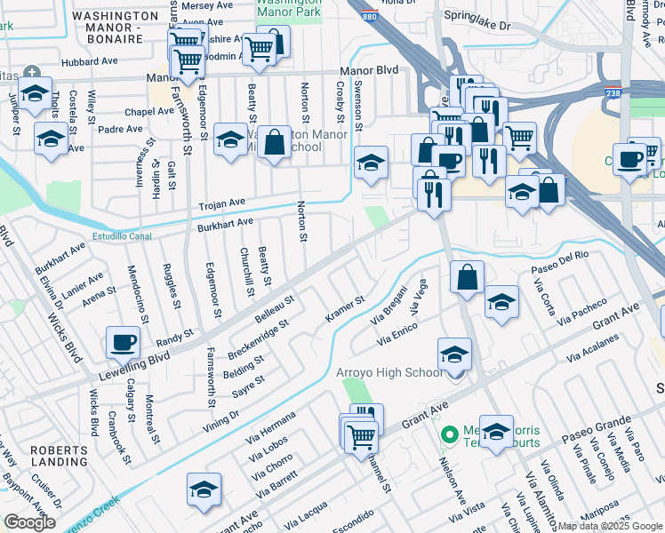 map of restaurants, bars, coffee shops, grocery stores, and more near 929 Hoad Street in San Leandro