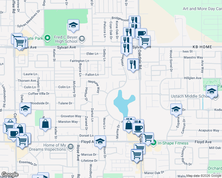 map of restaurants, bars, coffee shops, grocery stores, and more near 3208 Province Town Court in Modesto