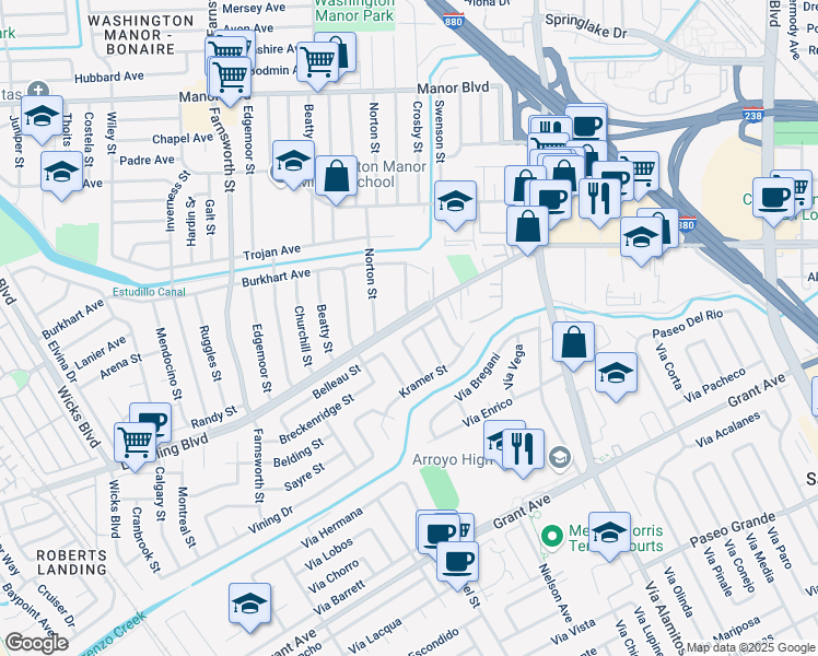 map of restaurants, bars, coffee shops, grocery stores, and more near 929 Hoad Street in San Leandro