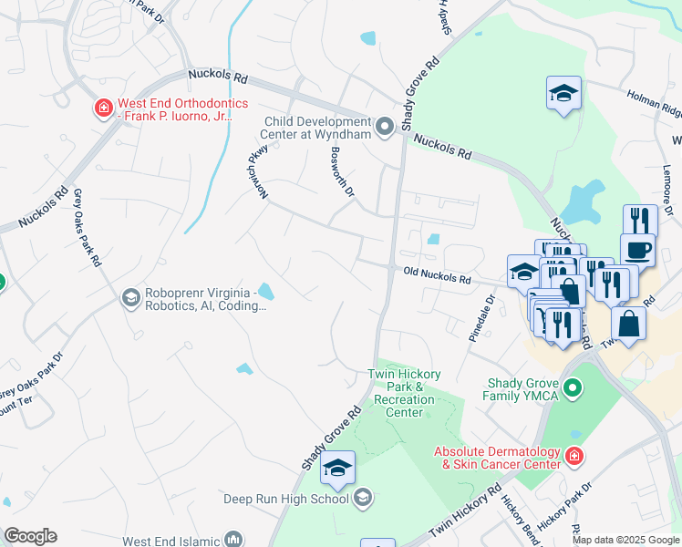 map of restaurants, bars, coffee shops, grocery stores, and more near 11725 Lincolnshire Court in Glen Allen