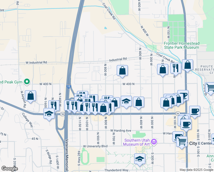 map of restaurants, bars, coffee shops, grocery stores, and more near 390 North 800 West in Cedar City