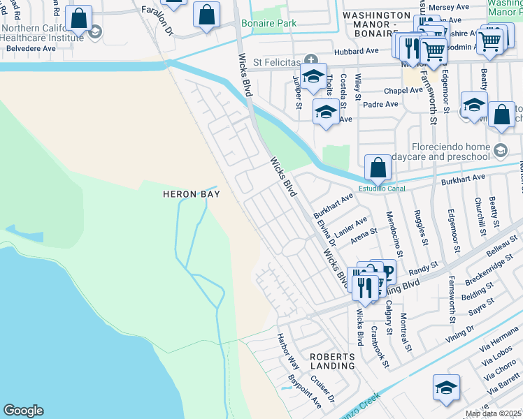map of restaurants, bars, coffee shops, grocery stores, and more near 411 Santa Monica in San Leandro