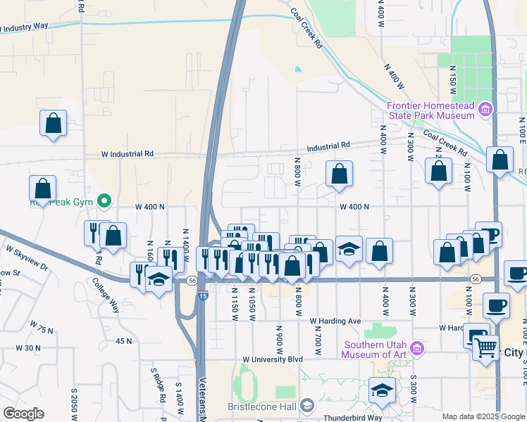 map of restaurants, bars, coffee shops, grocery stores, and more near 979 West 400 North in Cedar City
