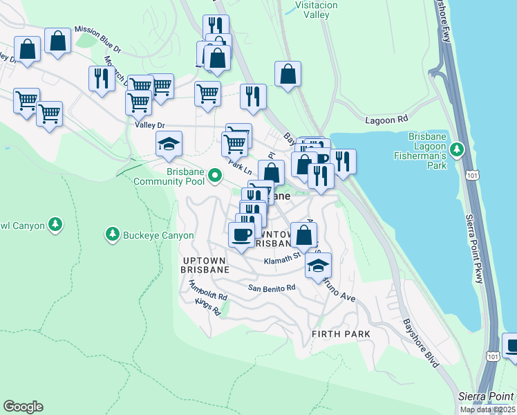 map of restaurants, bars, coffee shops, grocery stores, and more near in Brisbane