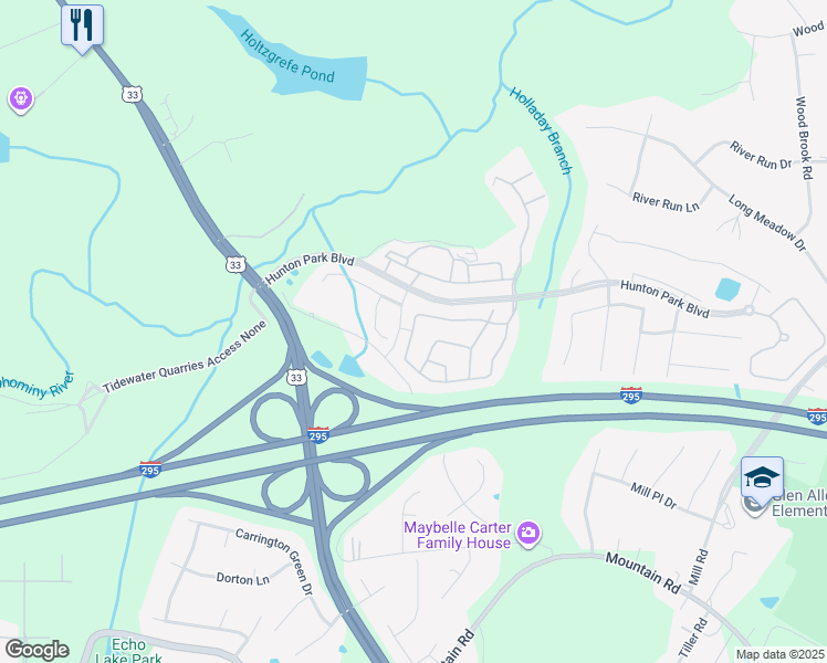 map of restaurants, bars, coffee shops, grocery stores, and more near 502 Siena Lane in Glen Allen