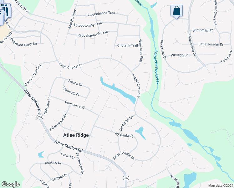 map of restaurants, bars, coffee shops, grocery stores, and more near 9410 Charter Lake Drive in Mechanicsville