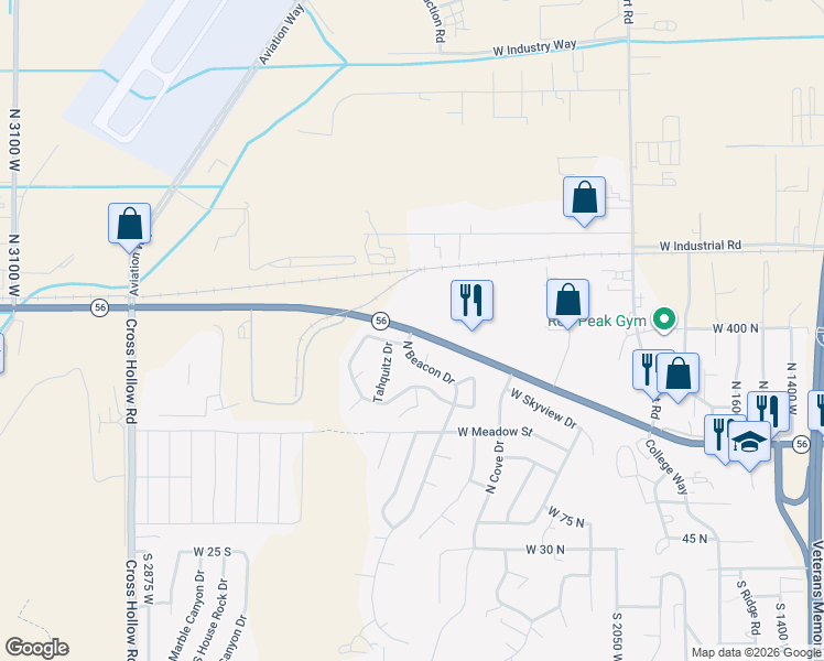 map of restaurants, bars, coffee shops, grocery stores, and more near 2359 Utah 56 in Cedar City