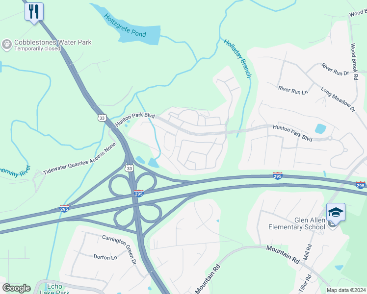map of restaurants, bars, coffee shops, grocery stores, and more near 503 Siena Lane in Glen Allen