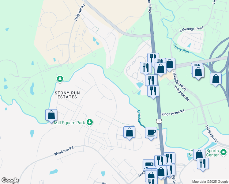 map of restaurants, bars, coffee shops, grocery stores, and more near 6053 Rivermere Lane in Glen Allen