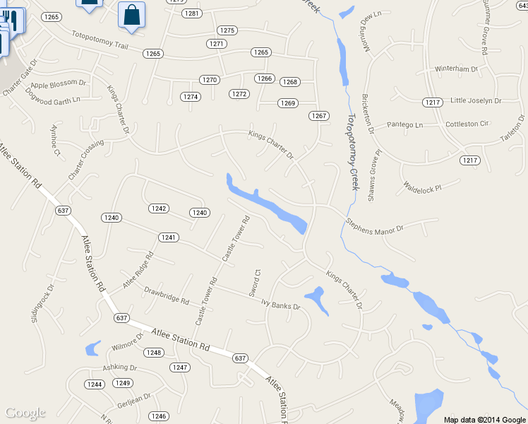 map of restaurants, bars, coffee shops, grocery stores, and more near 9410 Charter Lake Drive in Mechanicsville