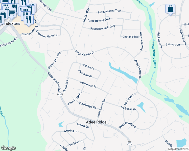 map of restaurants, bars, coffee shops, grocery stores, and more near 9310 Plymouth Place in Mechanicsville