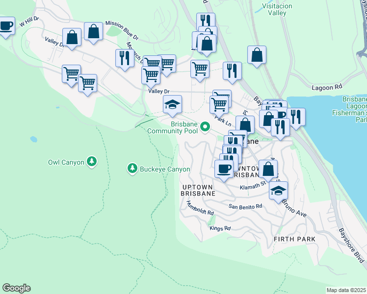 map of restaurants, bars, coffee shops, grocery stores, and more near 220 Humboldt Road in Brisbane