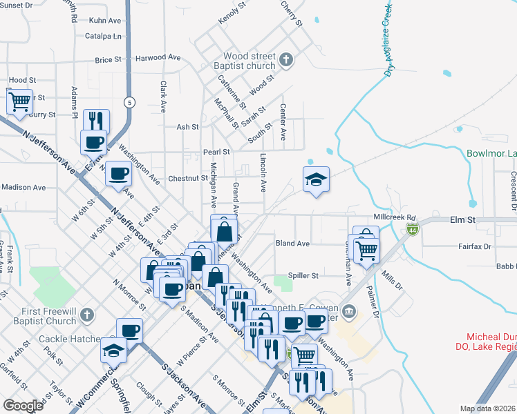 map of restaurants, bars, coffee shops, grocery stores, and more near 588 Locust Street in Lebanon