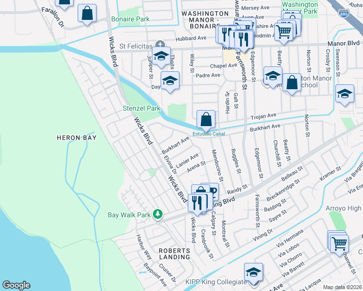 map of restaurants, bars, coffee shops, grocery stores, and more near in San Leandro