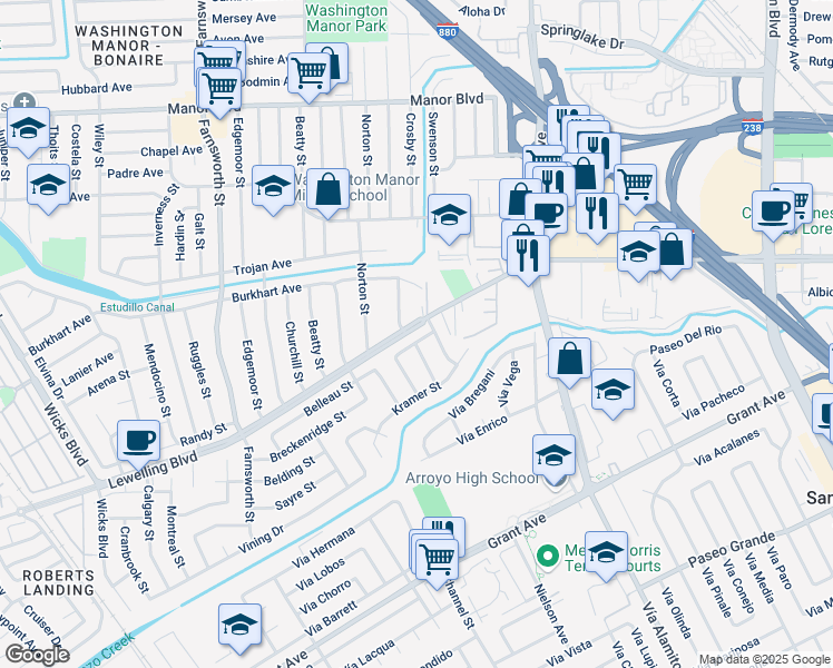 map of restaurants, bars, coffee shops, grocery stores, and more near 929 Hoad Street in San Leandro