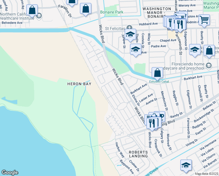 map of restaurants, bars, coffee shops, grocery stores, and more near 308 Santa Paula in San Leandro