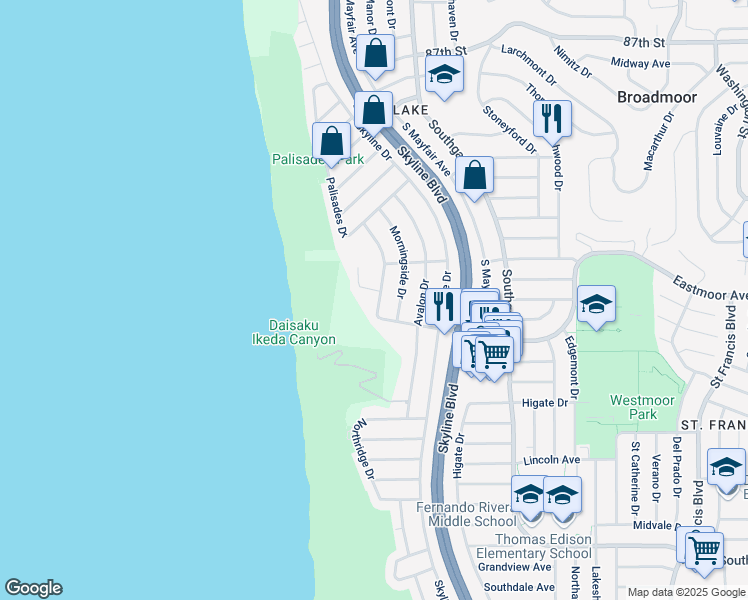 map of restaurants, bars, coffee shops, grocery stores, and more near 459 Westmoor Ave in Daly City